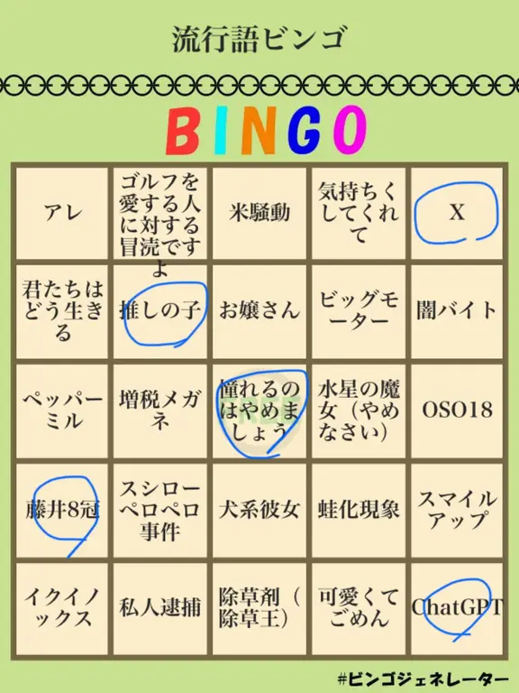 1:5 X, 2:2 推しの子, 3:3 憧れるのはやめましょう 4:1 藤井8冠 ChatGPTがヒット